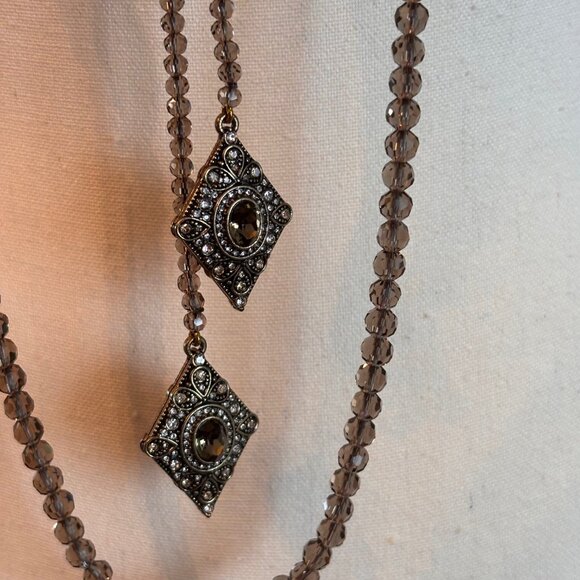 HEIDI DAUS SMOKY, ART DECO STYLE 3 NECKLACES SET, NEW IN BOX - Picture 3 of 9